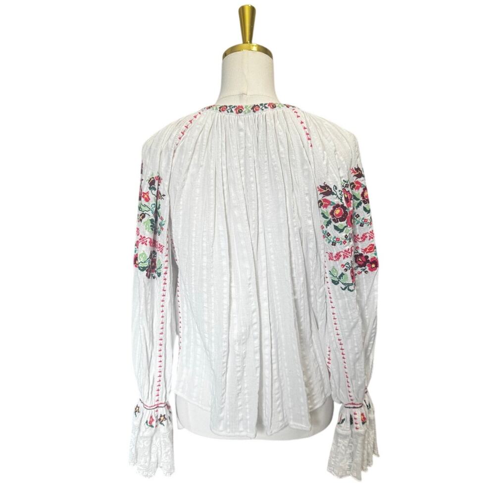 Ulla Johnson Devra White Floral Embroidered Peasant Blouse Tassel Tie Size 4 - Picture 3 of 7